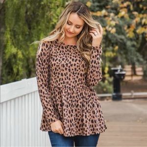 Tickled Teal taupe leopard print top